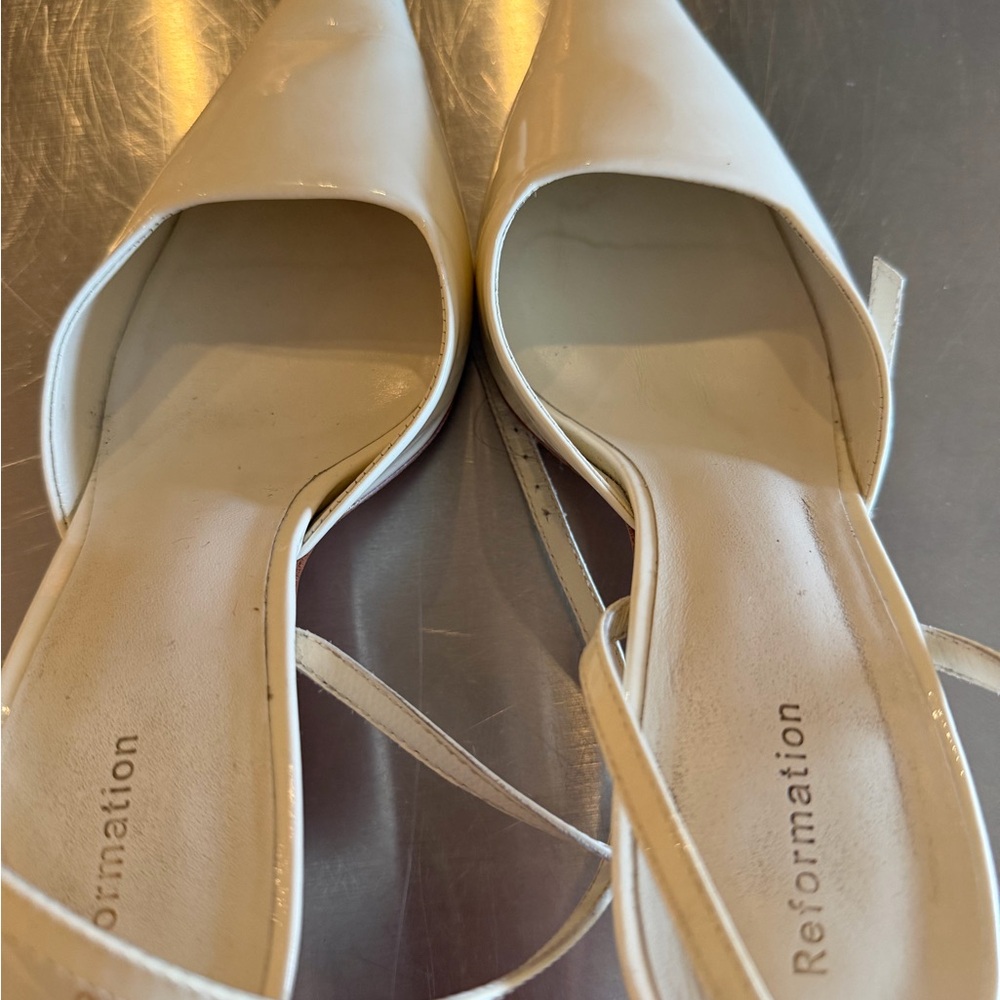Reformation Natasha PumpsElegant White Slingback Heels White Patent - Picture 7 of 12